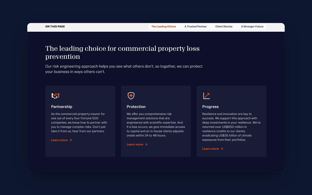 FM.com: a page section under the on-page anchor bar